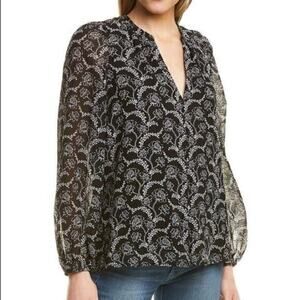 A.L.C. Adara Black and White Floral Long Blouson Sleeve Silk Blend Top 4 NWT